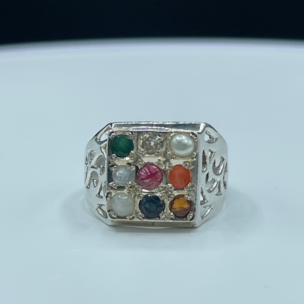 Multi Gemstone Chakra Sterling Silver Unisex Ring… - image 1